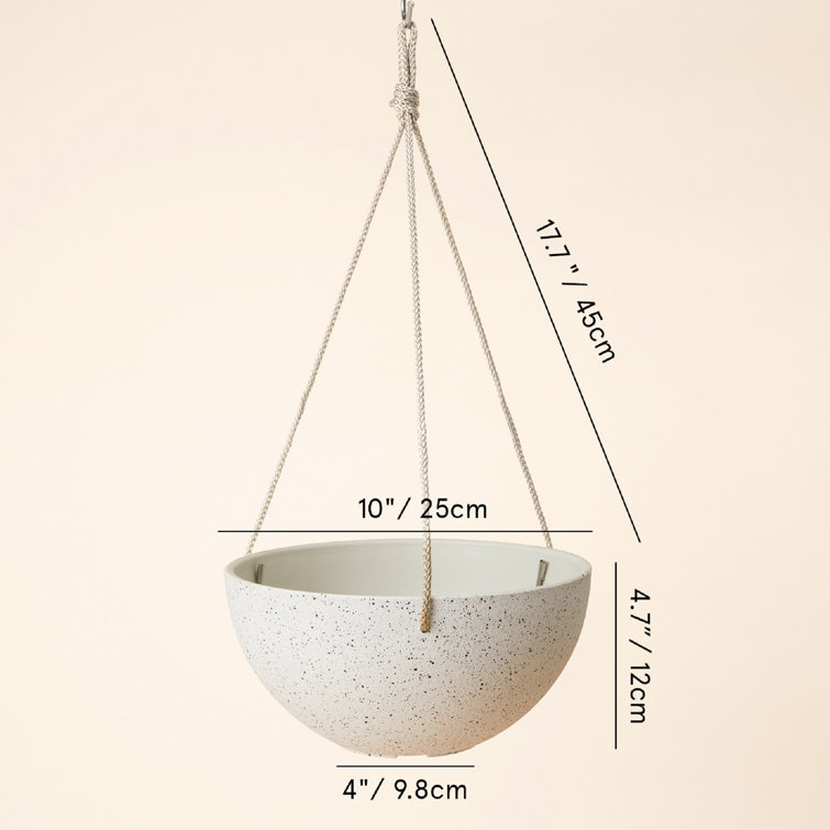 Speckled White 10'' Hanging Planters with Rope Hanger, Set of 2