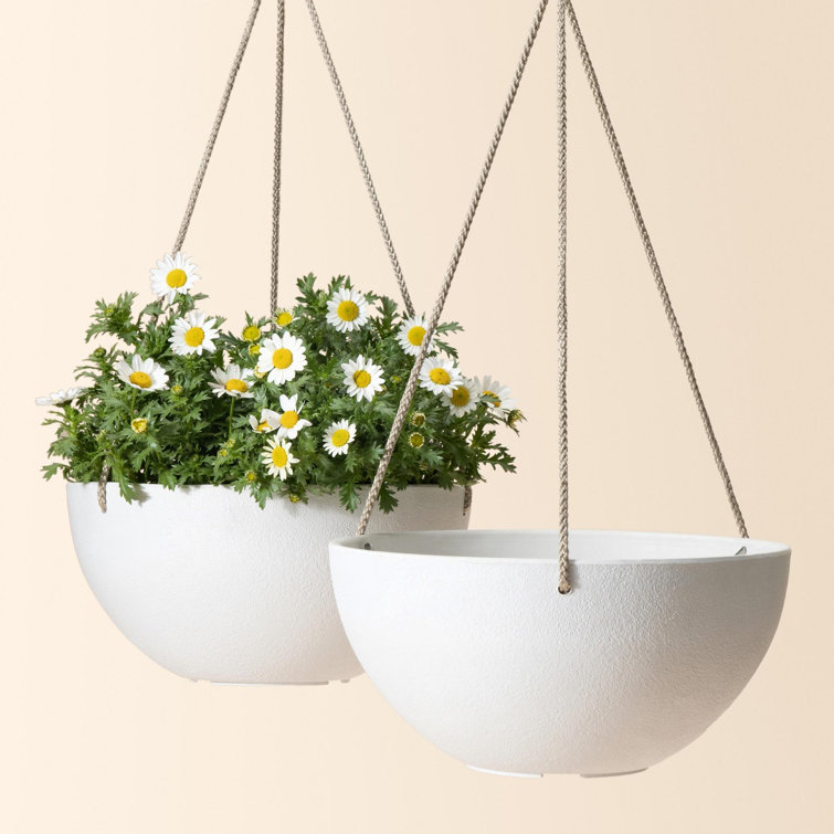 White Honeycomb 10" Hanging Planters with Nylon Rope, Set of 2