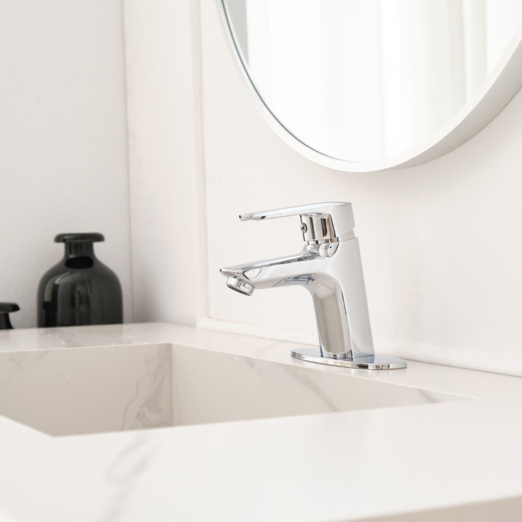 Polished Chrome Single Hole 1-Handle Bathroom Faucet with Deck Plate