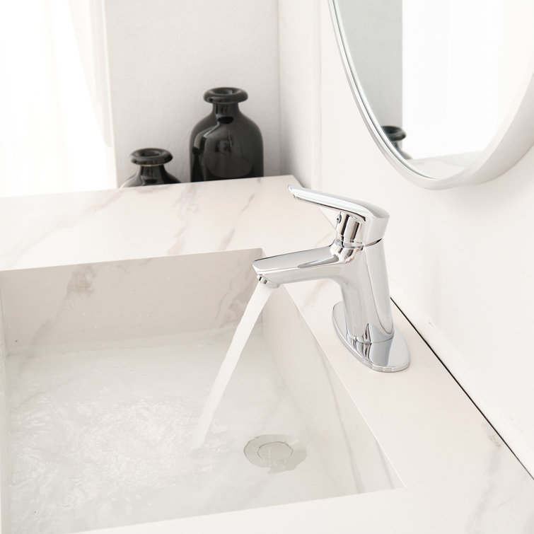 Polished Chrome Single Hole 1-Handle Bathroom Faucet with Deck Plate