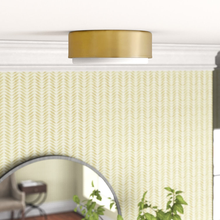 Cedric Lacquered Brass 12" Flush Mount with Etched Opal Glass