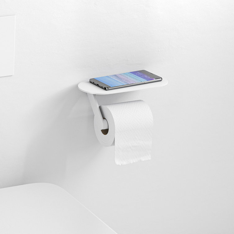 Matte White Modern Wall-Mount Toilet Paper Holder with Shelf