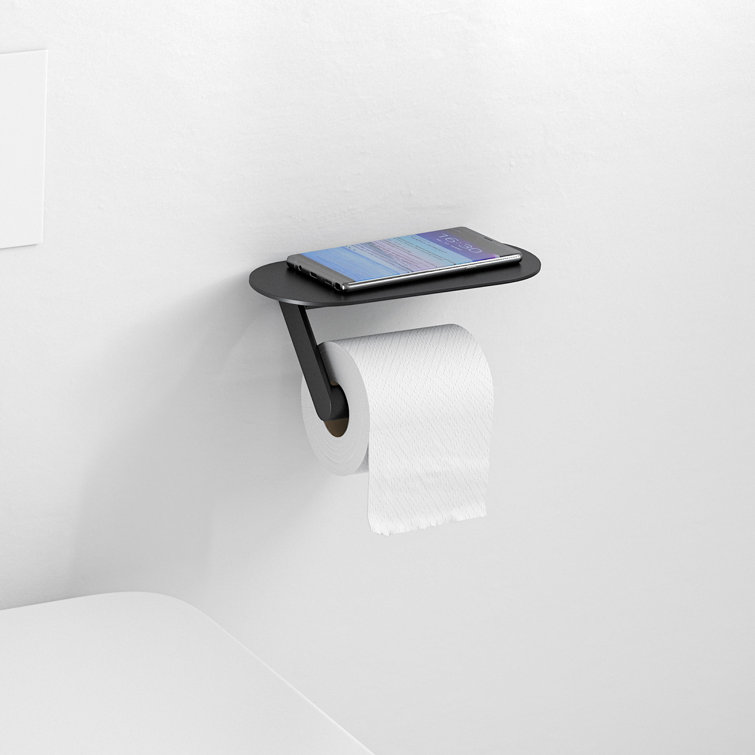 Matte Black Wall-Mounted Toilet Paper Holder with Shelf
