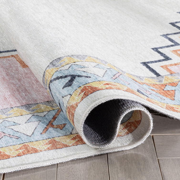 Pink Beige Medallion Washable Kids Area Rug 3'3" x 5'
