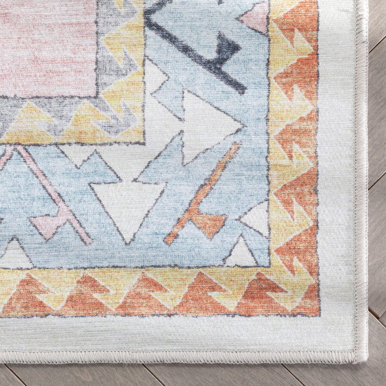 Pink Beige Medallion Washable Kids Area Rug 3'3" x 5'