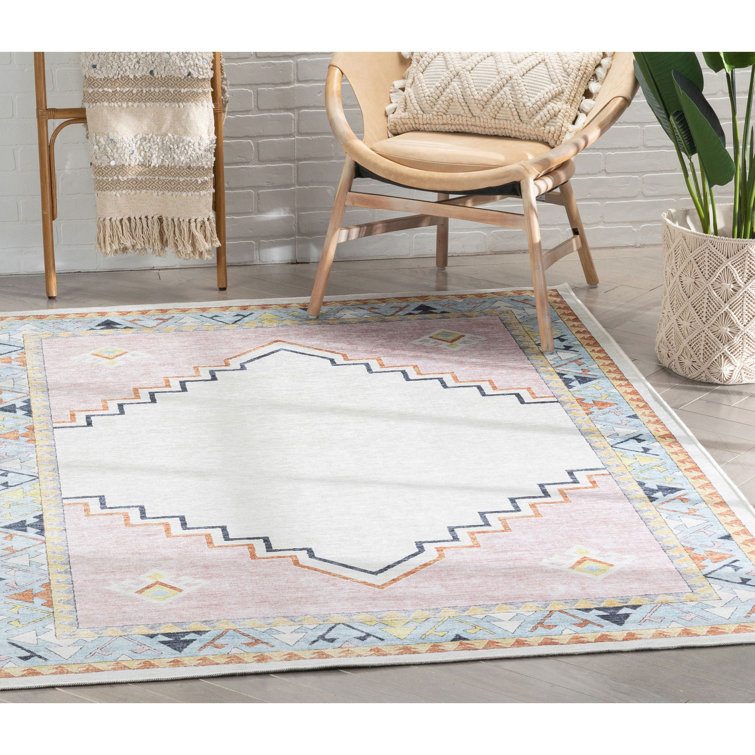 Pink Beige Medallion Washable Kids Area Rug 3'3" x 5'