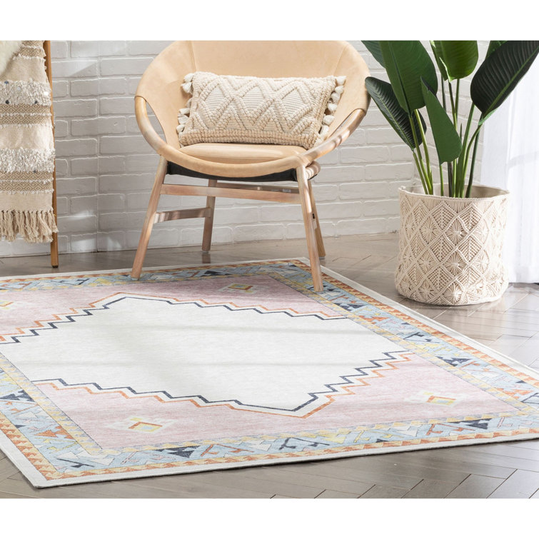 Light Blue and Pink Chenille Kids Rectangular Rug 6' x 9'