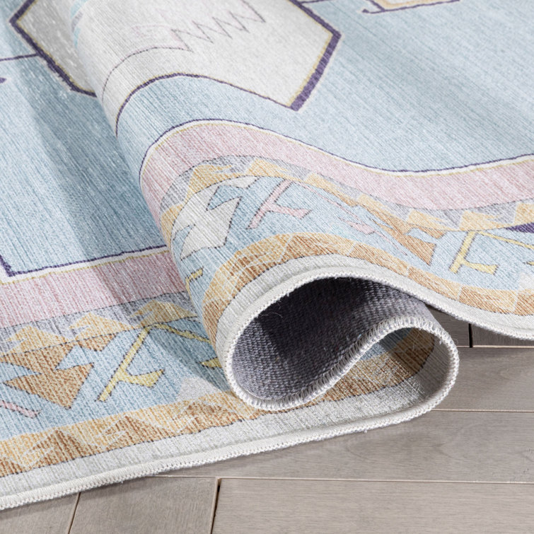 Apollo Pink and Light Blue Medallion Kids 6' x 9' Synthetic Rug