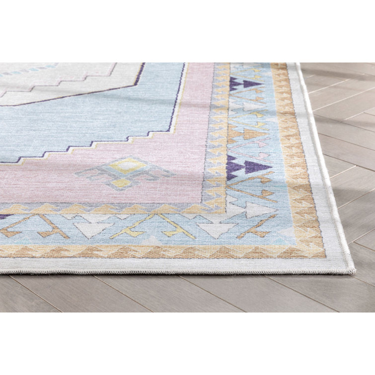 Apollo Pink and Light Blue Medallion Kids 6' x 9' Synthetic Rug