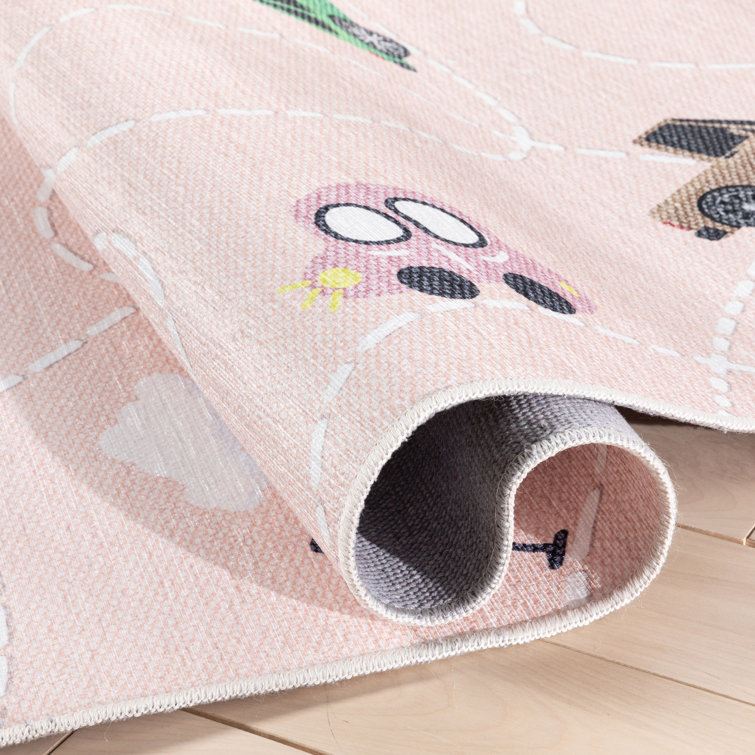 Blush Spot 6' x 9' Kids Flat Woven Cotton-Chenille Rug
