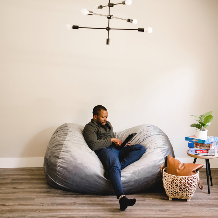 Gray Plush Extra Large Foam Bean Bag Sofa with Removable Cover