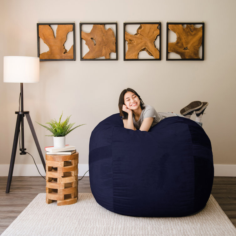 Midnight Blue Large Foam Filled Bean Bag Chair with Removable Plush Cover