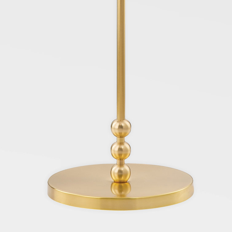 Talise Aged Brass Arc Floor Lamp with White Linen Shade