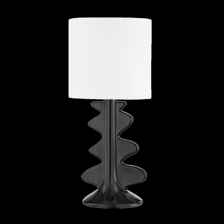 Gloss Black Ceramic Table Lamp with White Linen Shade