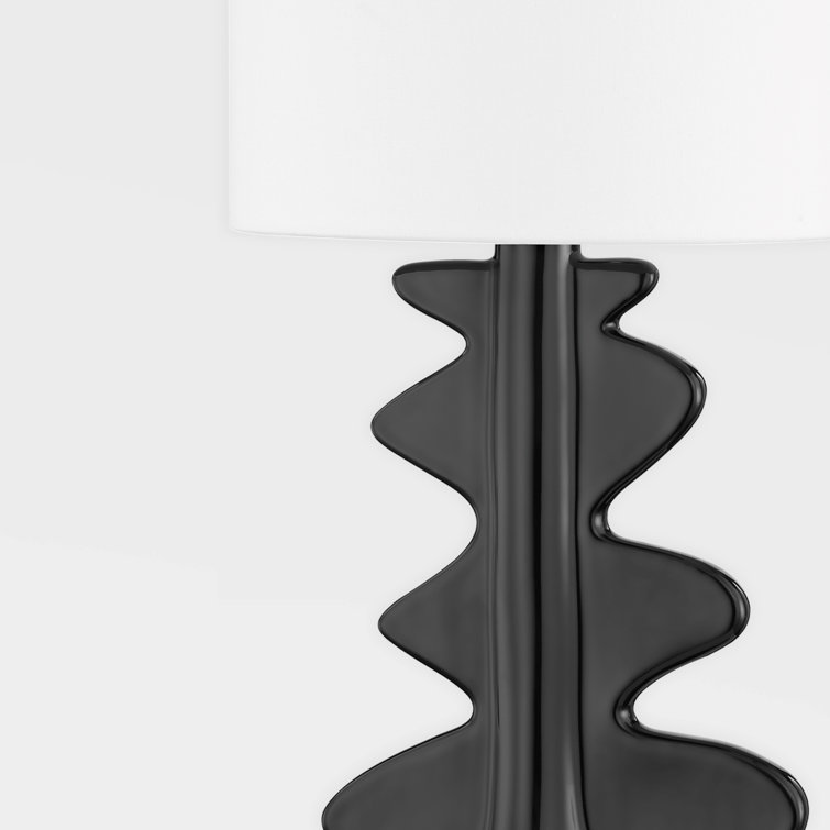 Gloss Black Ceramic Table Lamp with White Linen Shade