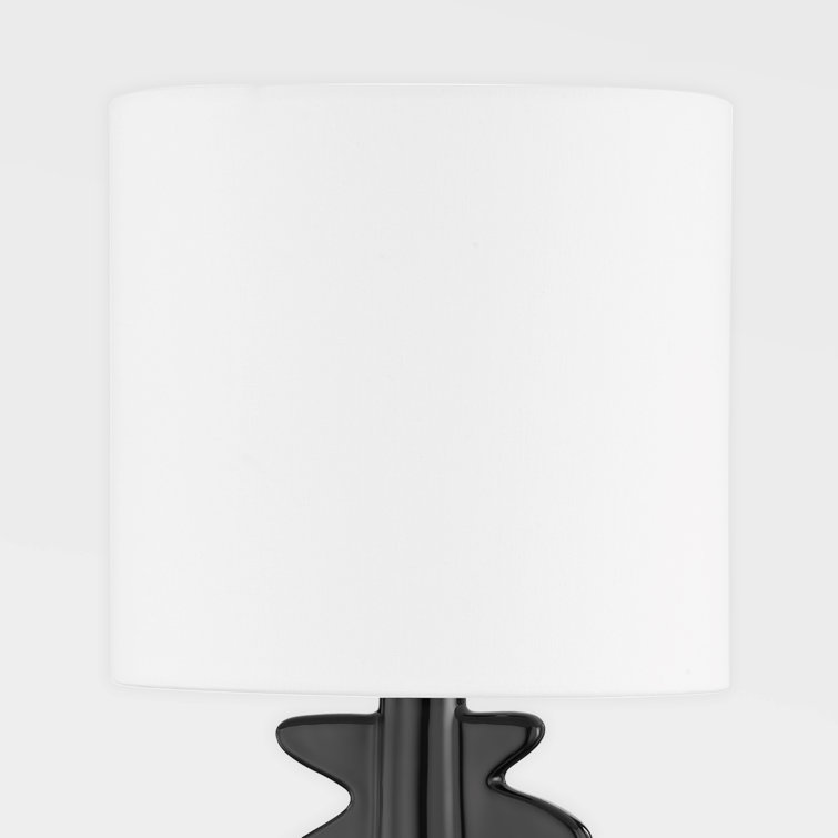 Gloss Black Ceramic Table Lamp with White Linen Shade