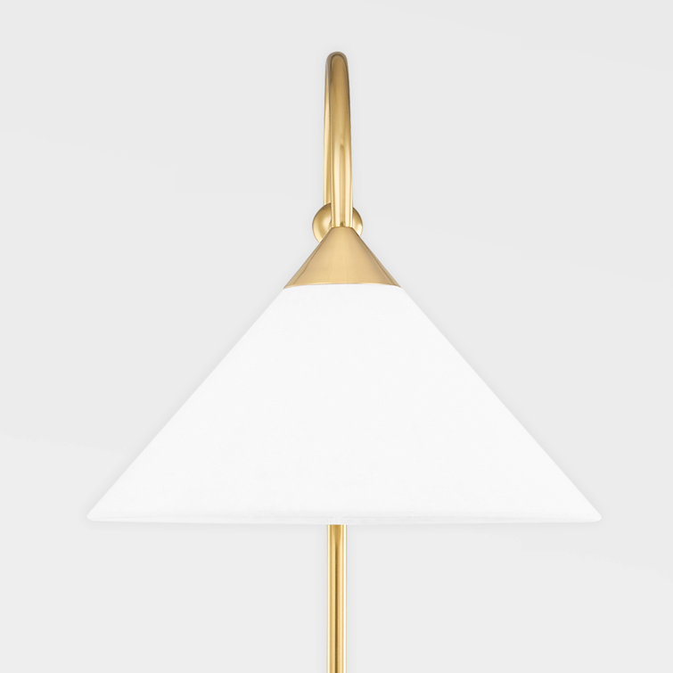 Talise Aged Brass Arc Floor Lamp with White Linen Shade
