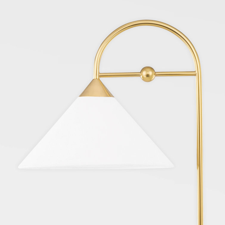 Talise Aged Brass Arc Floor Lamp with White Linen Shade