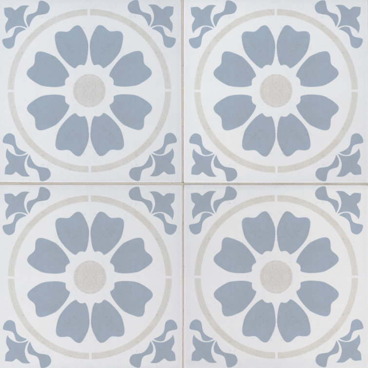 Tamensa 8" x 8" Light Blue and White Matte Porcelain Tile