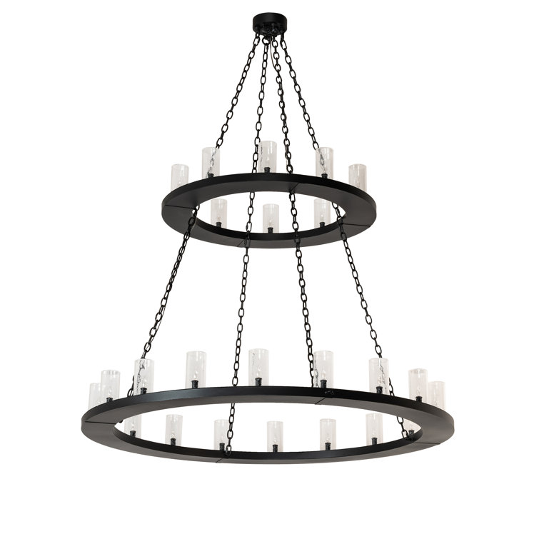 Textured Black 28-Light Modern Chandelier with Clear Seeded Glass
