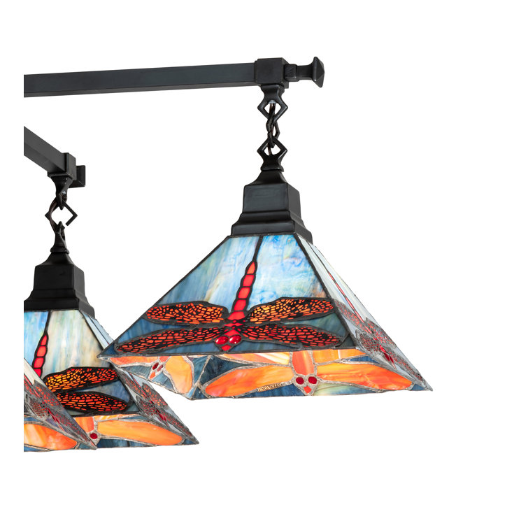 Craftsman Brown Coral & Blue Stained Glass 5-Light Chandelier