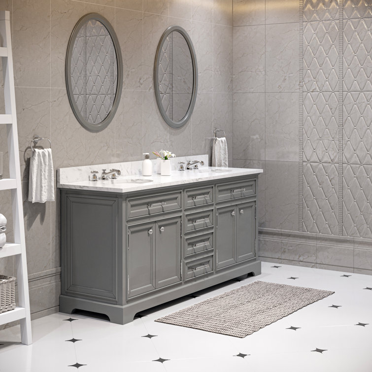 Derby 72" Grey Double Sink Bathroom Vanity Set with Marble Top