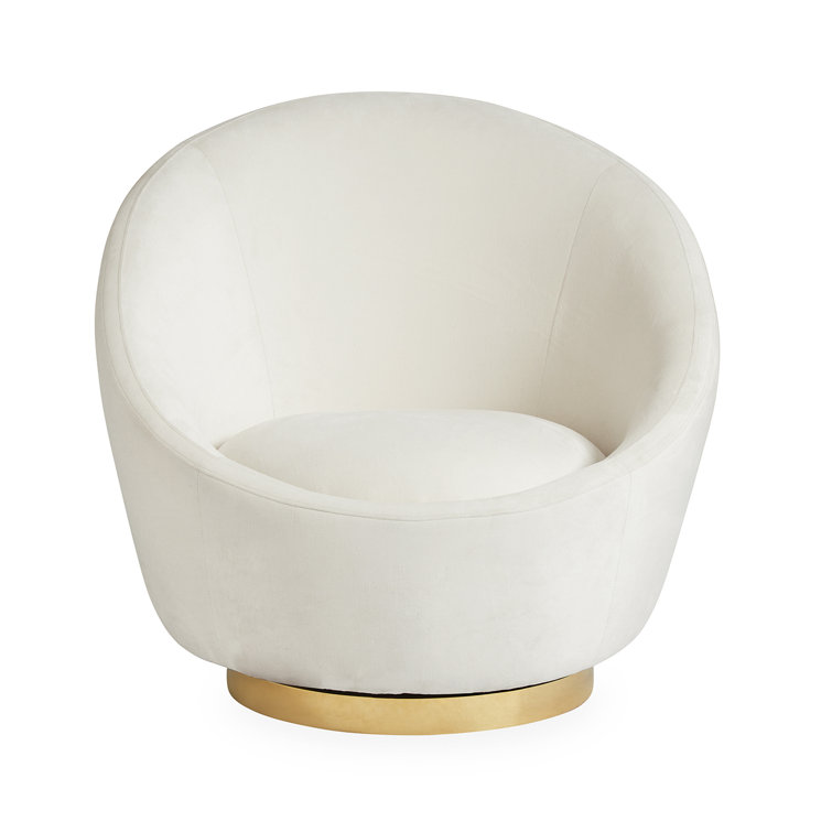 Bergamo Snow Velvet Swivel Papasan Chair with Gold Metal Legs
