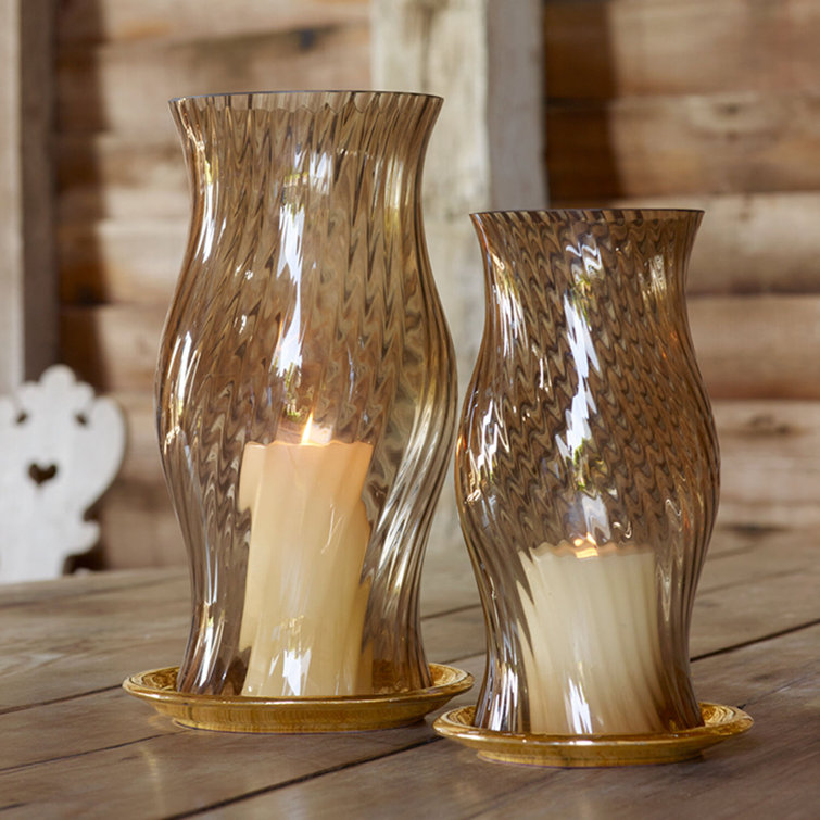 Artisan Taupe Ceramic Tabletop Hurricane with Sandy Shamot Base