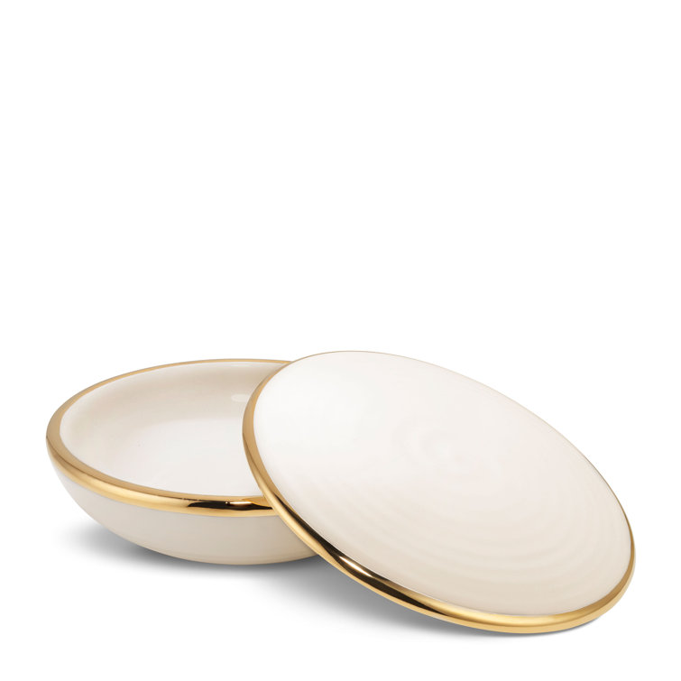 Cream Ceramic Lidded Box with Gold Detailing