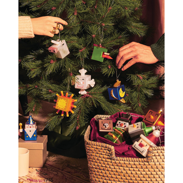Green and Gold Glass Cubik Tree Christmas Ornament
