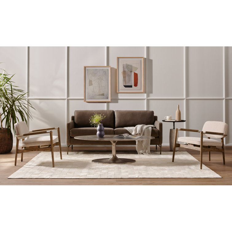 Knoll Natural Tufted Fabric Sofa with Metal Base