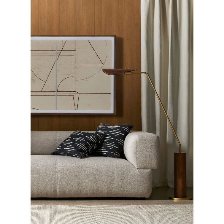 Astrid Walnut & Brass Floor Lamp with Brown Leather Shade