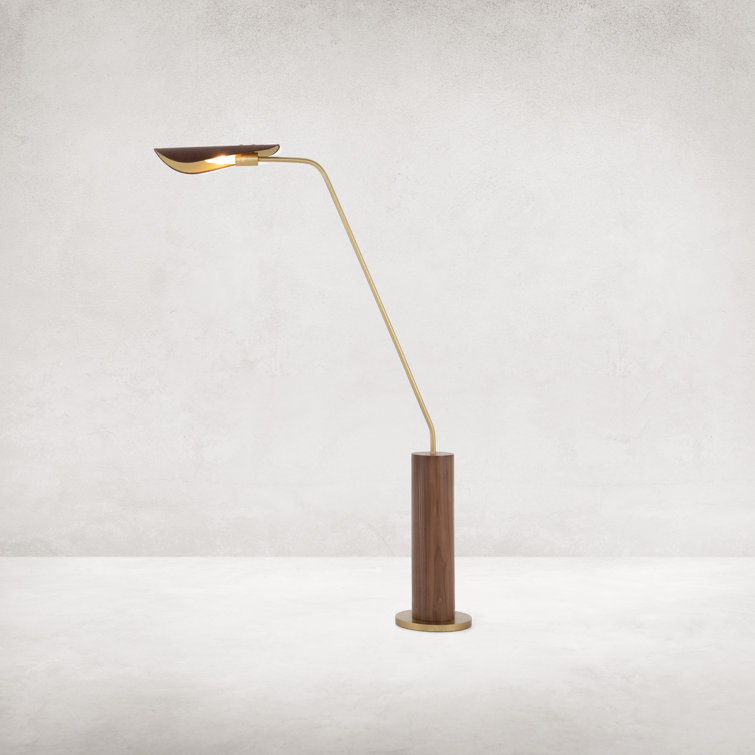 Astrid Walnut & Brass Floor Lamp with Brown Leather Shade