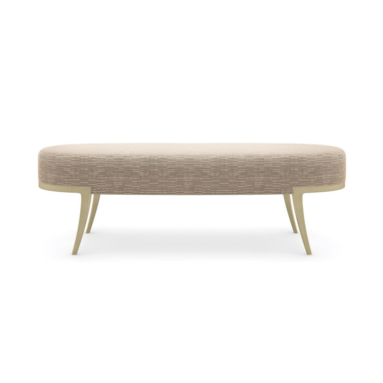 Oval Beige Upholstered Bench with Gold Metal Legs