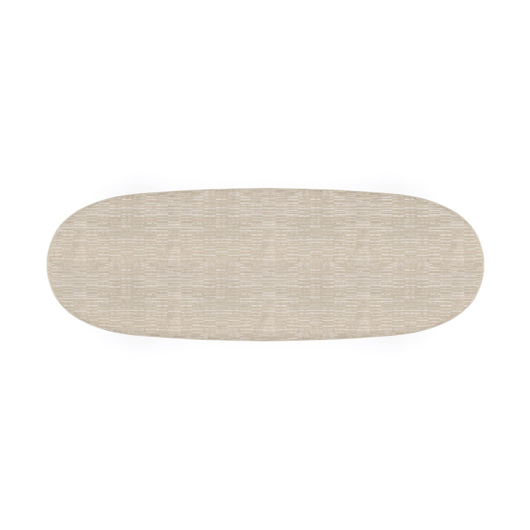 Oval Beige Upholstered Bench with Gold Metal Legs