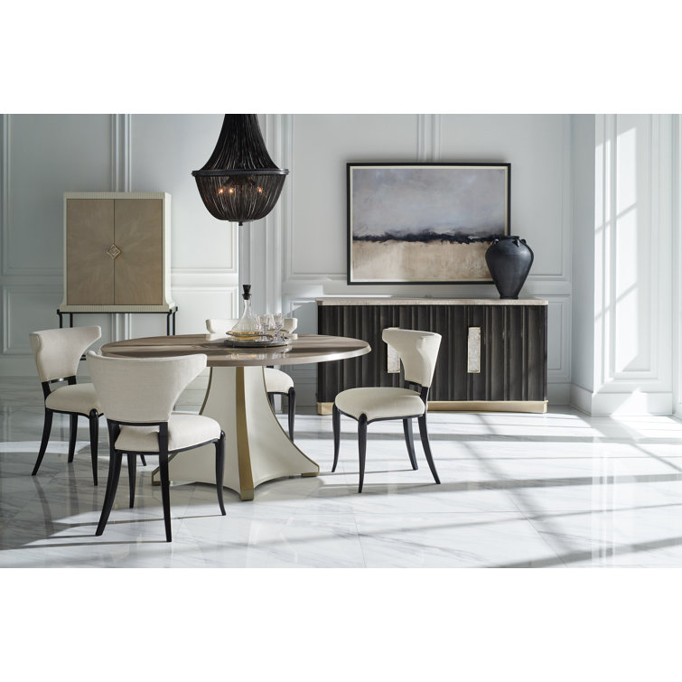 Round Brown and White Wood Dining Table for Eight