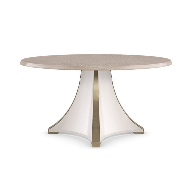 Round Brown and White Wood Dining Table for Eight