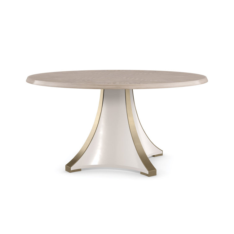 Round Brown and White Wood Dining Table for Eight