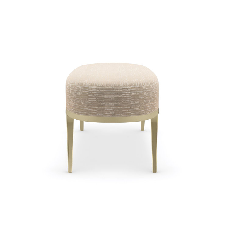 Oval Beige Upholstered Bench with Gold Metal Legs