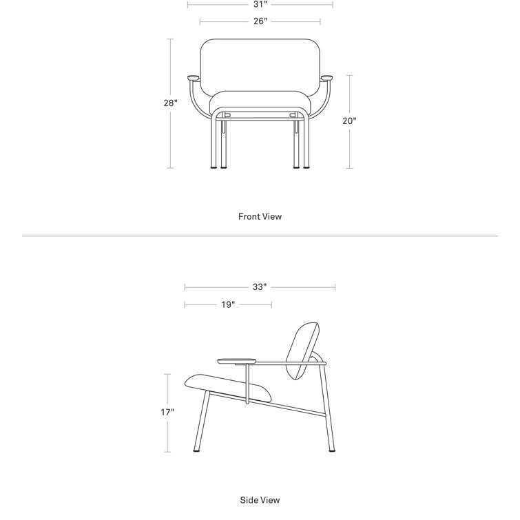 Ink Genuine Leather Modern Armchair with Wood Armrests