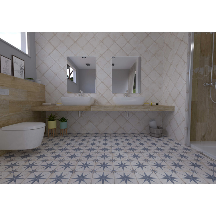 8" Blue and White Ceramic Matte Water-Resistant Floor/Wall Tile
