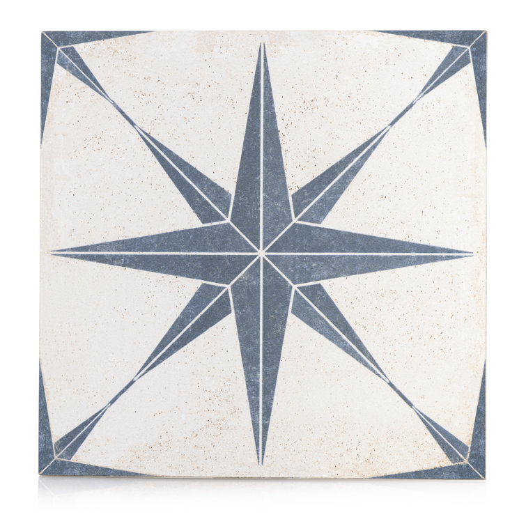 8" Blue and White Ceramic Matte Water-Resistant Floor/Wall Tile