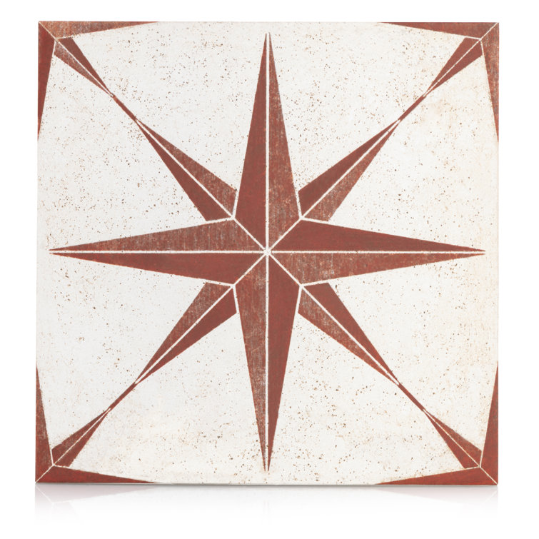8.86'' Square Red and White Porcelain Patterned Tile