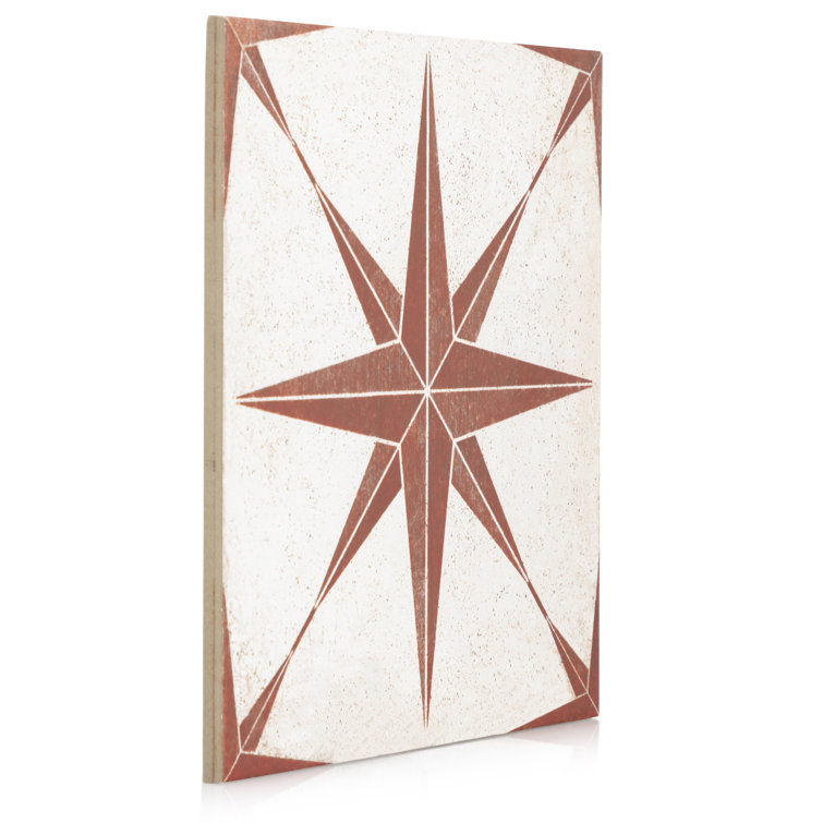 8.86'' Square Red and White Porcelain Patterned Tile