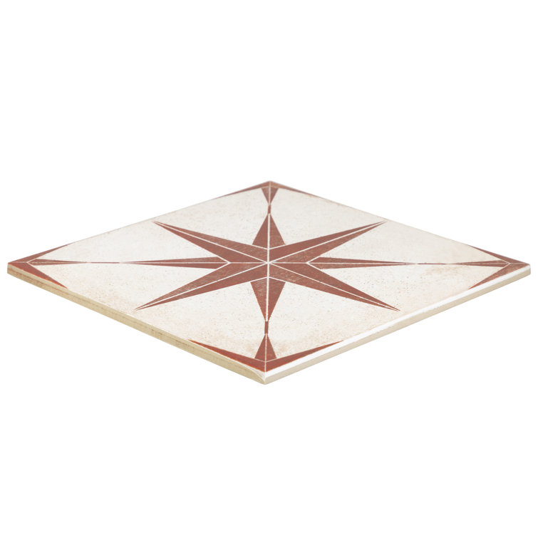 8.86'' Square Red and White Porcelain Patterned Tile