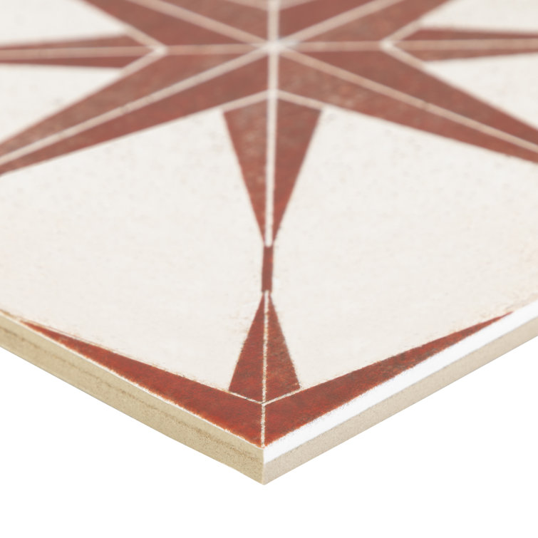 8.86'' Square Red and White Porcelain Patterned Tile