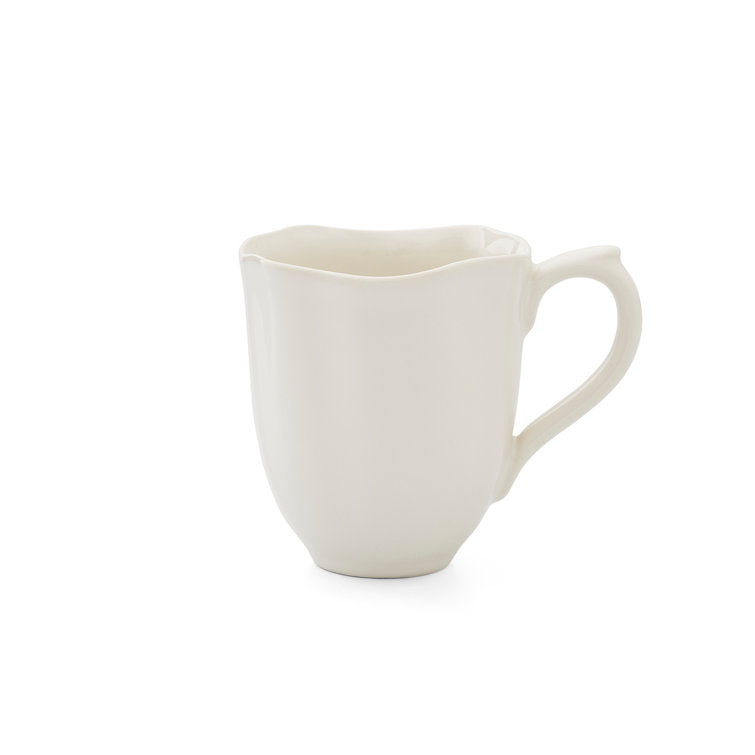 White Ceramic Round Mug Set with Handles, Microwave Safe