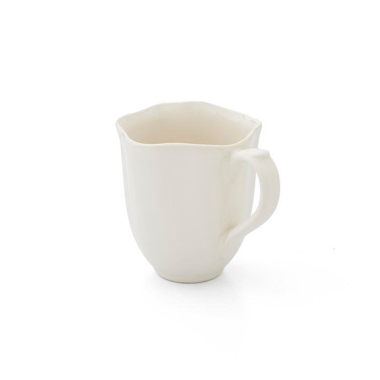 White Ceramic Round Mug Set with Handles, Microwave Safe