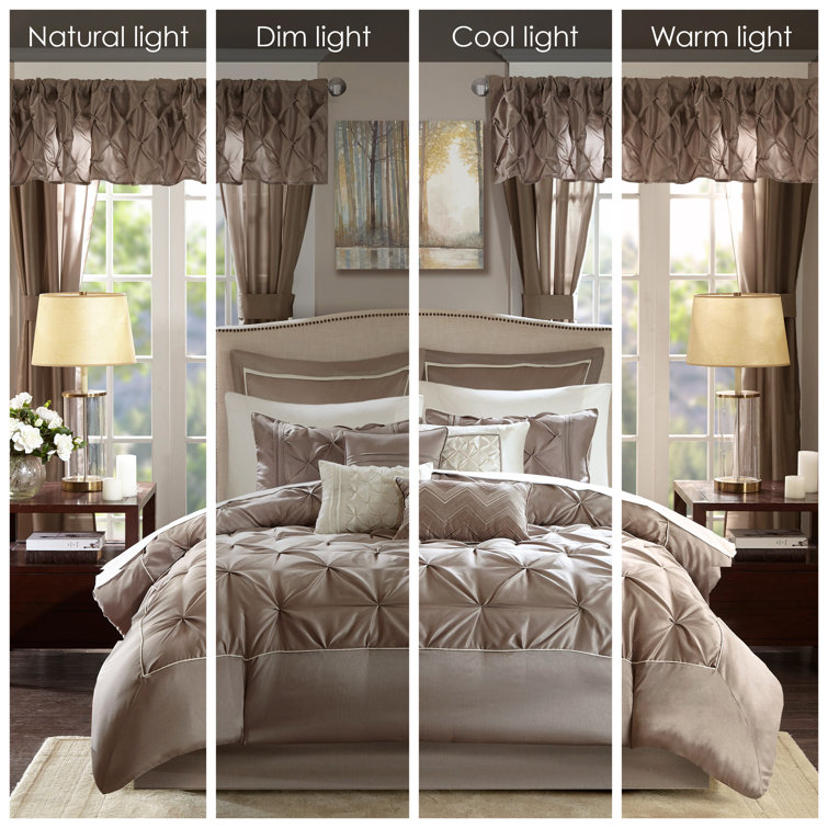 Taupe Queen Microfiber 24-Piece Bedding Set with Tufted Details