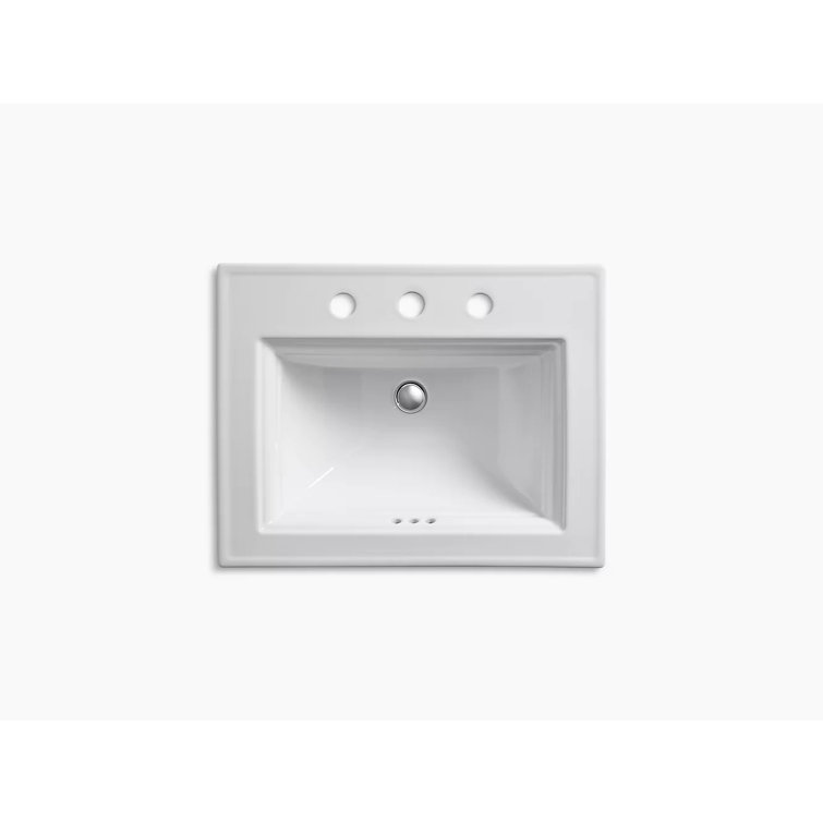 White Ceramic Drop-In Bathroom Sink with 8" Faucet Mount